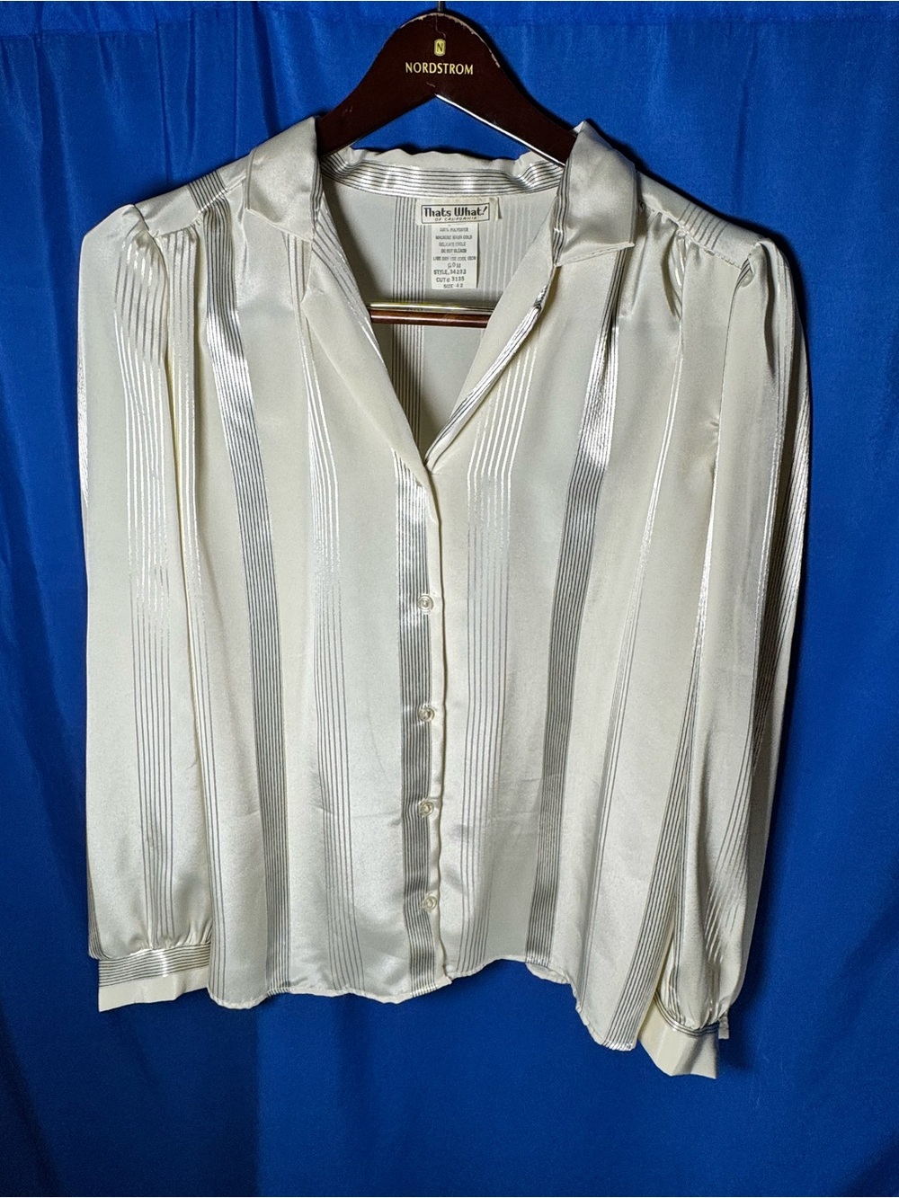 Silk-Feel Cream Satin Stripe Blouse by